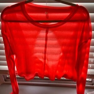 Free People Bright Red Sheer Long Sleeve Top